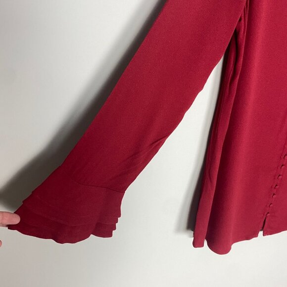 Soft Surroundings Moroccan Red Rayon Crepe Poet Blouse Ruffled Sleeves Small - Picture 2 of 7
